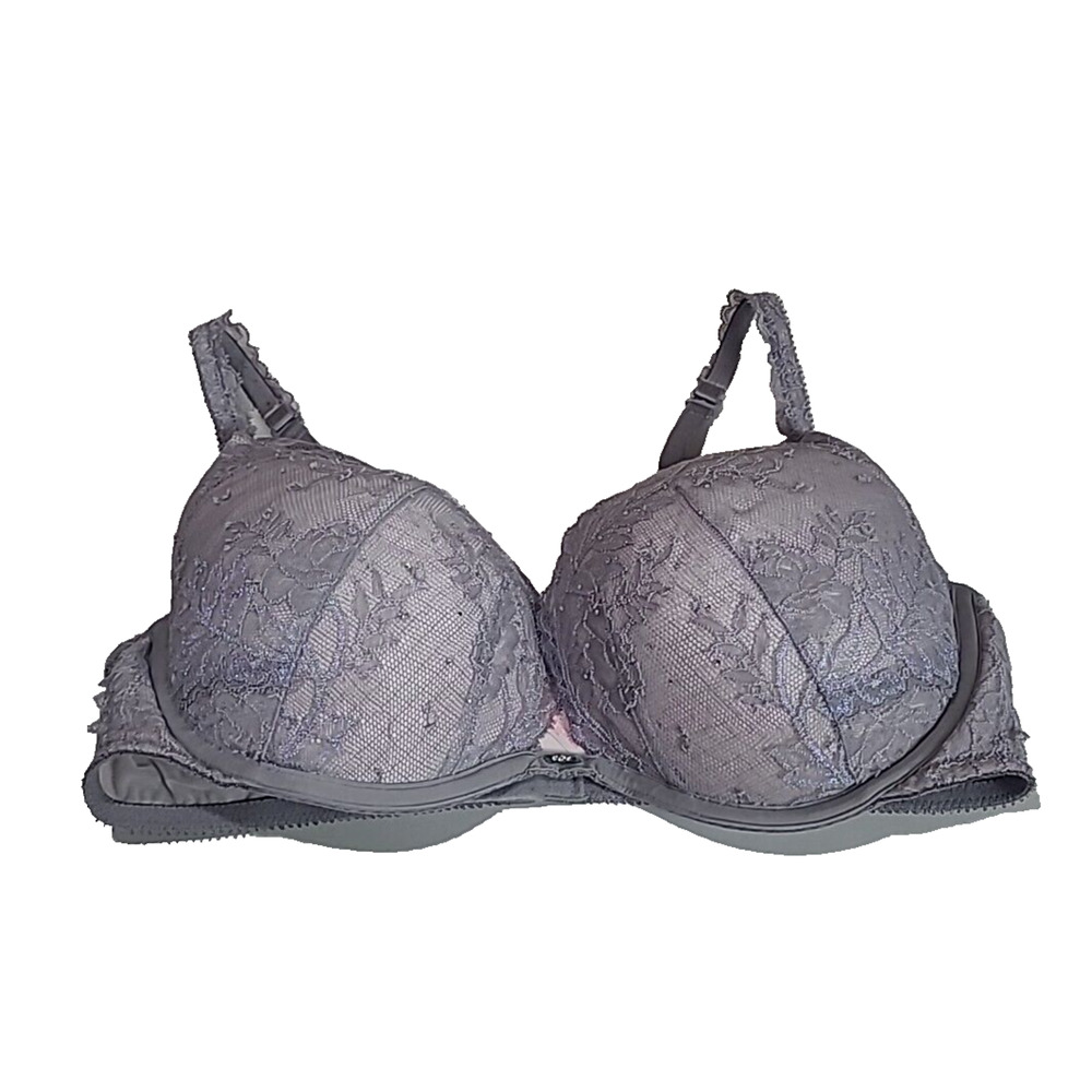 Victoria's Secret Gray Floral Lace Full Coverage Underwire Push-Up Bra Size 36D